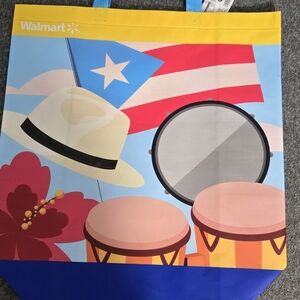 Colorful Walmart Recyclable Tote Bag with Musical and Tropical Design